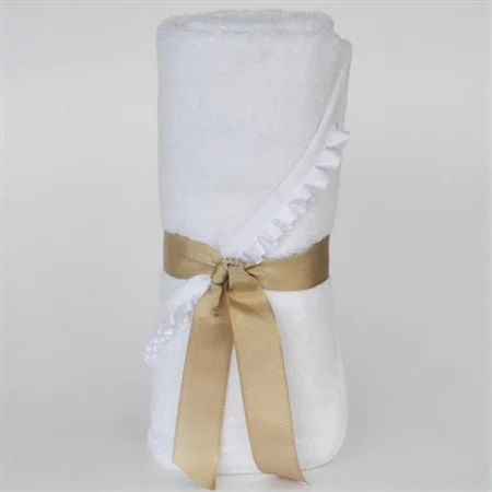 Little Ashkim BHTNBW Newborn Hooded Bamboo Turkish Towel - White With White Ribbon
