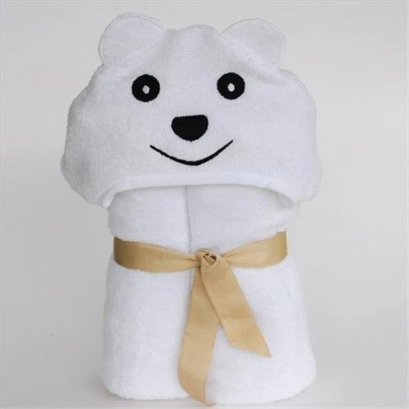 Little Ashkim BHTB001 Baby Bear Hooded Bamboo Turkish Towel – White; 0-24 Months