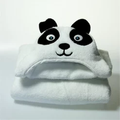 Little Ashkim HTP002 Toddler Panda Hooded Turkish Towel – White; 2 Years-5 Years