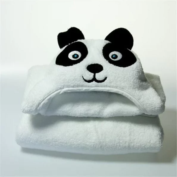 Little Ashkim HTP002 Toddler Panda Hooded Turkish Towel – White; 2 Years-5 Years