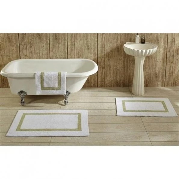 Better Trends BAHO2440WHSA Hotel Collection Bathrug; White & Sage – 24 x 40 in. Set of 2