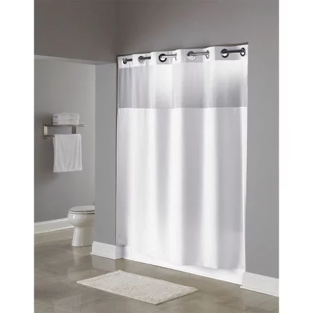 Hookless Shower Curtain, Polyester, White, 71" W, 74" L