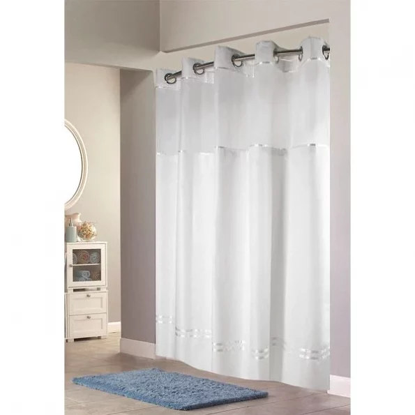 Shower Curtain, Polyester, White, 71" W, 74" L