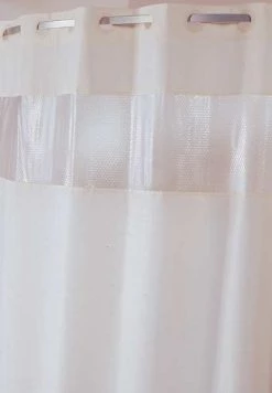 Hookless Shower Curtain, Polyester with Vinyl Bubble Look Window, Beige